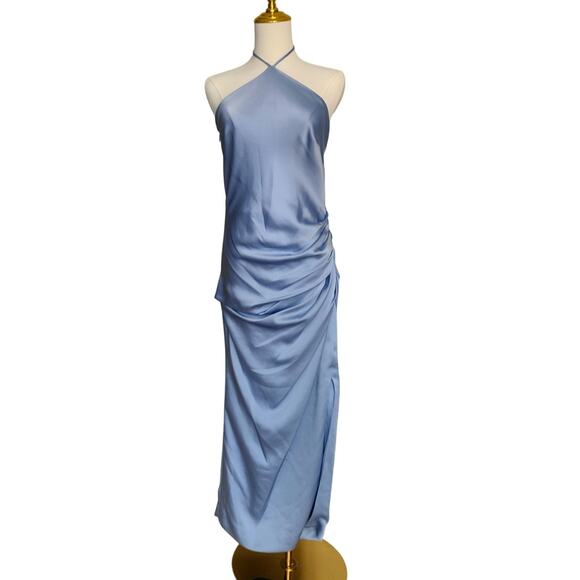 Jonathan Simkhai Hansel Halter Neck Blue Satin Midi Dress Size 6 - Picture 3 of 7